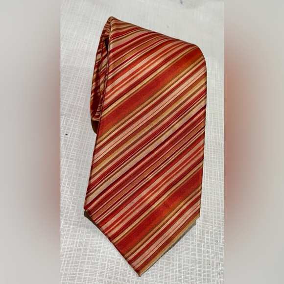 Gianluca Isaia Napoli 7 Fold 100% silk Striped Red and Gold Men's Tie Italy